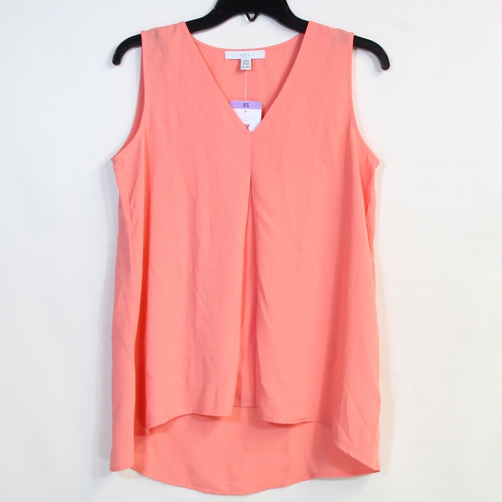 Fever Women's Peachy Pink V-Neck High Low Back Sleeveless Blouse Size XS NWT